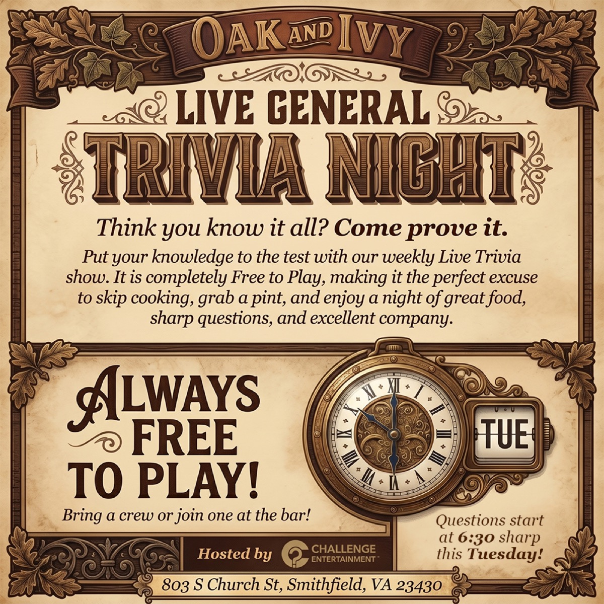 Trivia Night every Tuesday
